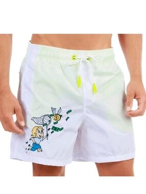 BAIN DE MER CATCH THE DOLLAR Men's Luxury SWIMWEAR Swim Trunks NWT NEW WHITE